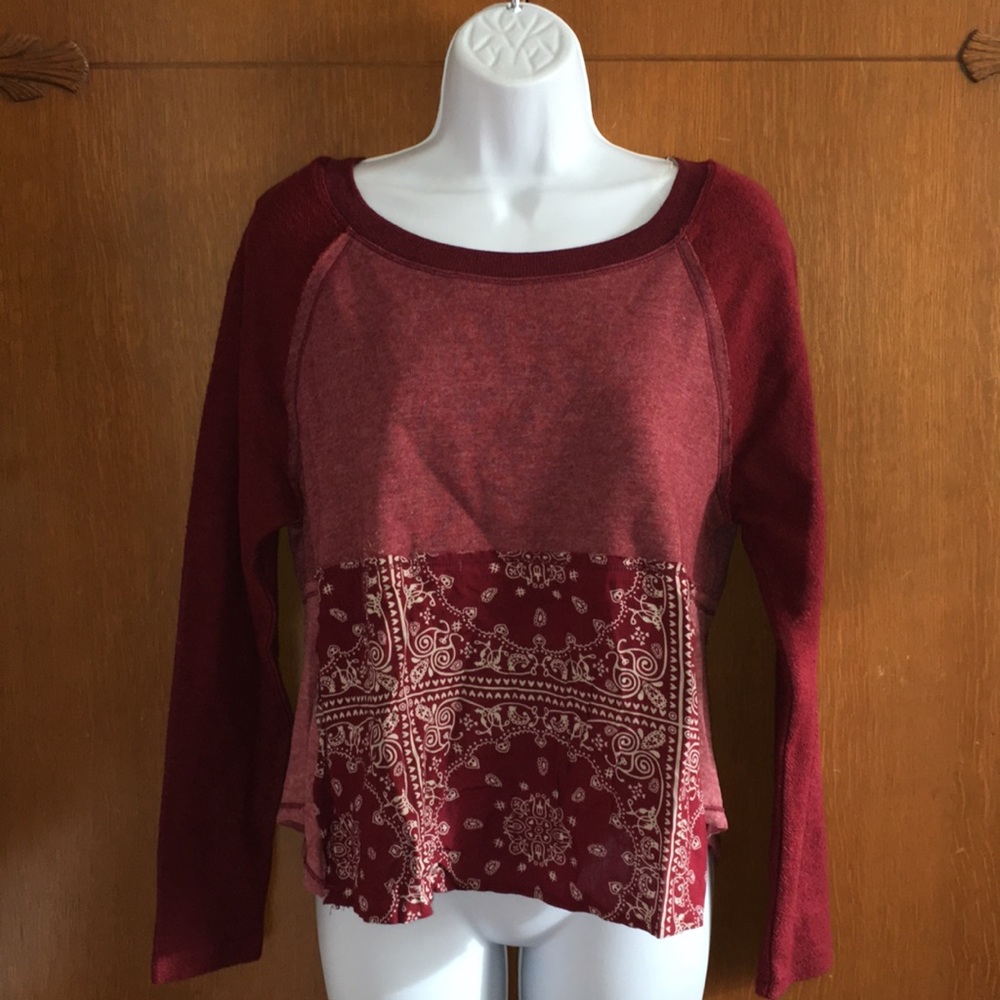 Burgundy Long Sleeve Top Shirt Bandana Detail SM